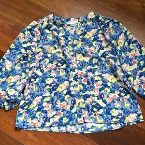 Daily Thred XS Floral 3/4 Sleeve Blouse Button Down V Neck